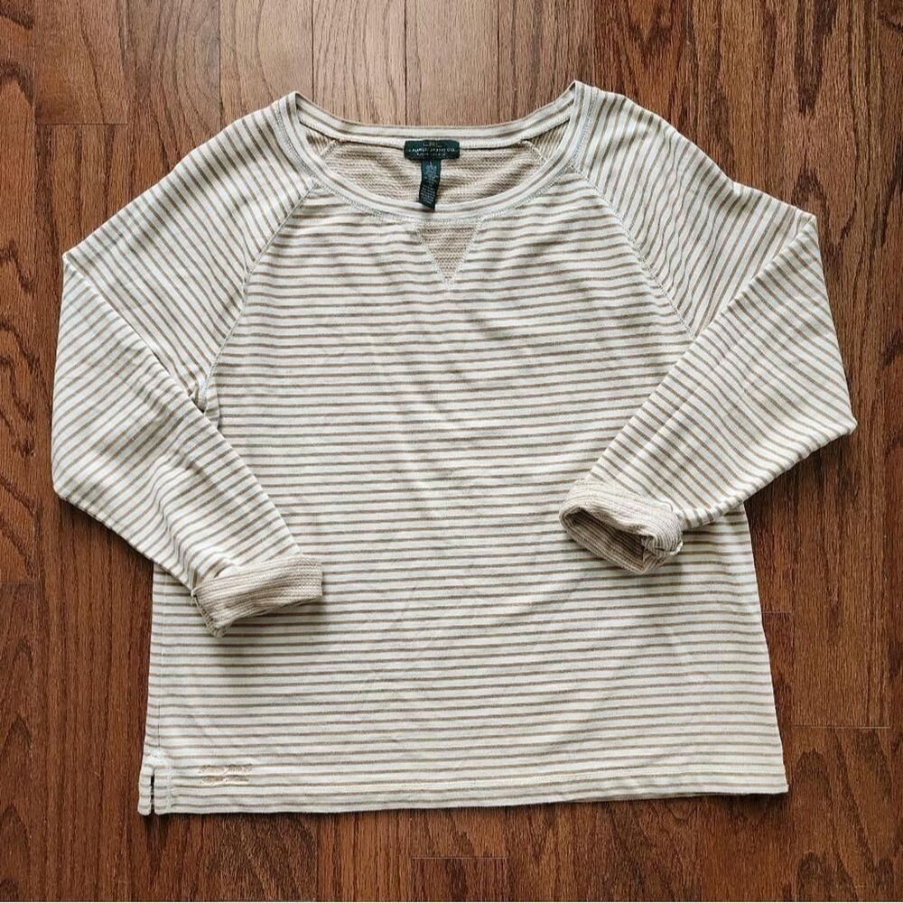LRL Ralph Lauren Women's Tan Cream Pullover Top